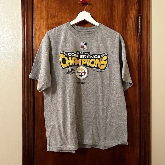 Pittsburgh Steelers Shirt 2008 Conference Champions NFL Mens Gray Crewneck Large - Picture 1 of 6